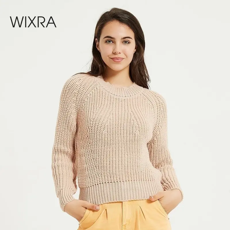 Wixra Womens Sweater Pullovers Thick Casual O neck Solid Autumn Winter Female Knit High Elastic Long Sleeve Twisted Jumpers | Женская