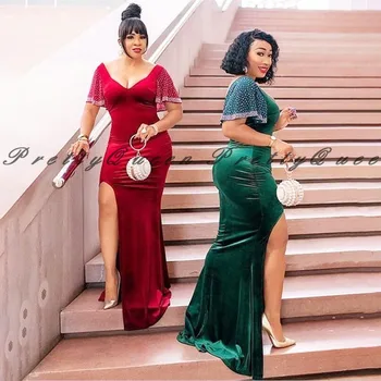 Luxury Beads Mermaid Bridesmaid Dresses With Short Sleeves 2020 V Neck Side Split Women Long Wedding Party Dress Prom Vestidos 
Luxury Beads Mermaid Bridesmaid Dresses With Short Sleeves 2020 V Neck Side Split Women Long Wedding Party Dress Prom Vestidos