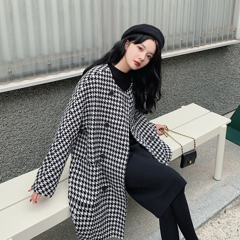 Photo Shoot CHIC Retro Thousands of Birds Mid-length Crew Neck Double Breasted Loose Straight Wool Woolen Cloth Coat Women's
Photo Shoot CHIC Retro Thousands of Birds Mid-length Crew Neck Double Breasted Loose Straight Wool Woolen Cloth Coat Women's