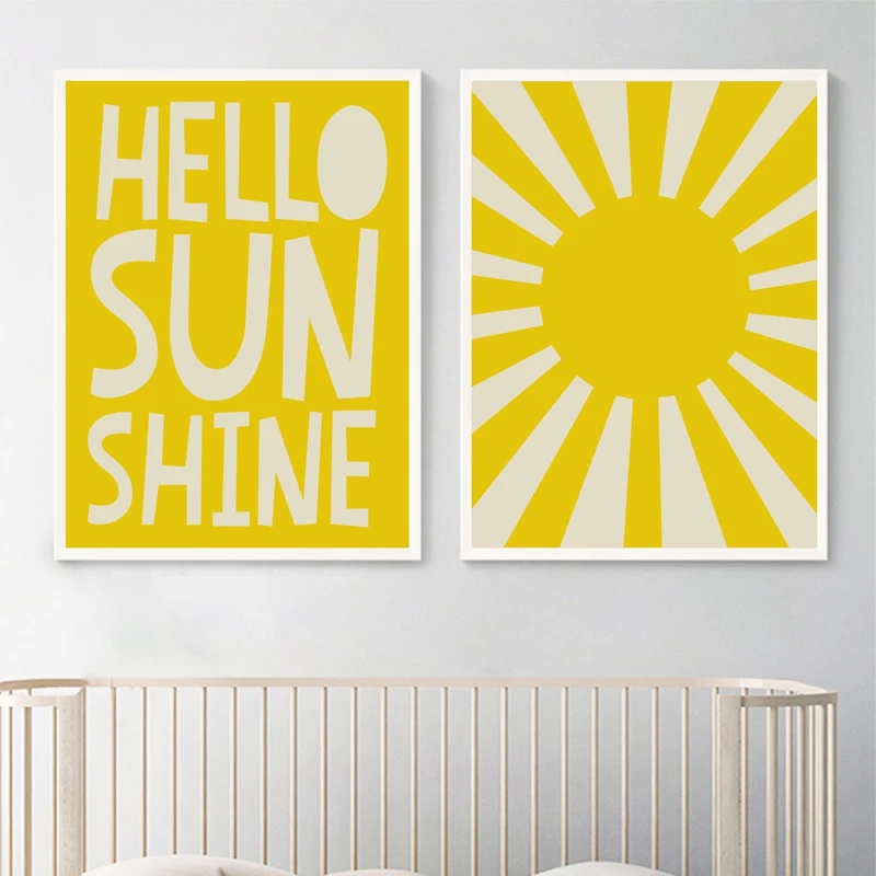 Yellow Art Sun Canvas Painitng Nursery Wall Art Decor
