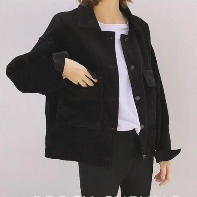 Женская Вельветовая куртка оверсайз повседневная винтажная Свободная с