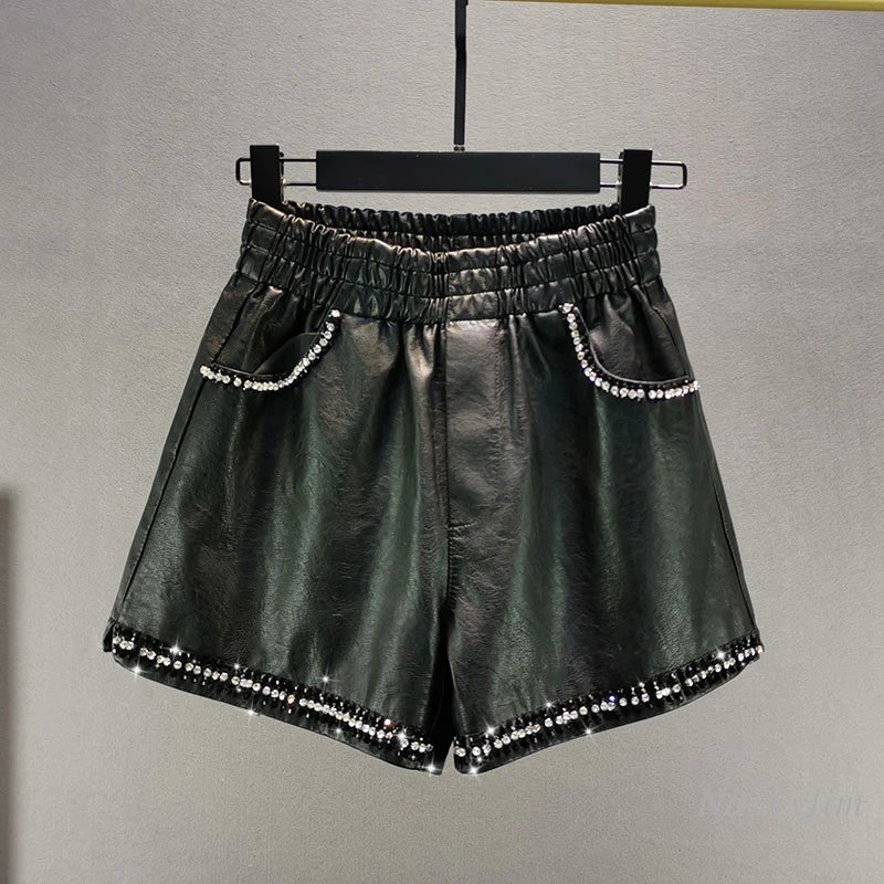 Rhinestone Pu Leather Shorts for Women Outer Wear Bootcuts 2021 Spring and Autumn New Elastic High Waist Loose Wide Legs Short
Rhinestone Pu Leather Shorts for Women Outer Wear Bootcuts 2021 Spring and Autumn New Elastic High Waist Loose Wide Legs Short