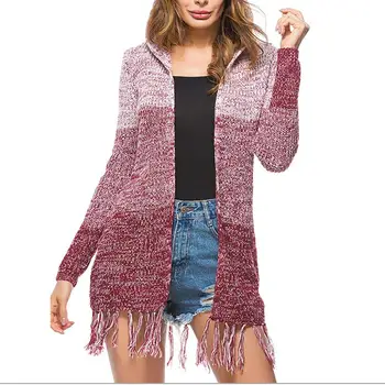 Knitted Sweater Cardigan Coat Women Plus Size Spring Autumn Casual Long Sleeve Gradient Tassel Hooded Cardigan Sueter Mujer 2019
Knitted Sweater Cardigan Coat Women Plus Size Spring Autumn Casual Long Sleeve Gradient Tassel Hooded Cardigan Sueter Mujer 2019