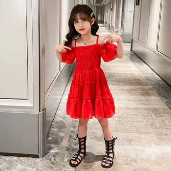 Children Clothes Teenage Girls Summer Dress Kids Short Sleeve Waves Ruffles Suspender Dresses Fashion Casual Off Shoulder Dress
Children Clothes Teenage Girls Summer Dress Kids Short Sleeve Waves Ruffles Suspender Dresses Fashion Casual Off Shoulder Dress