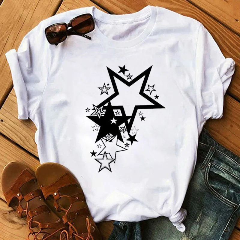Women T Shirt Cartoon Star Casual Cute Love Print Graphic Summer T-shirt Short Sleeve Female Tops Clothes Women Fashion Tee Tops
Women T Shirt Cartoon Star Casual Cute Love Print Graphic Summer T-shirt Short Sleeve Female Tops Clothes Women Fashion Tee Tops
