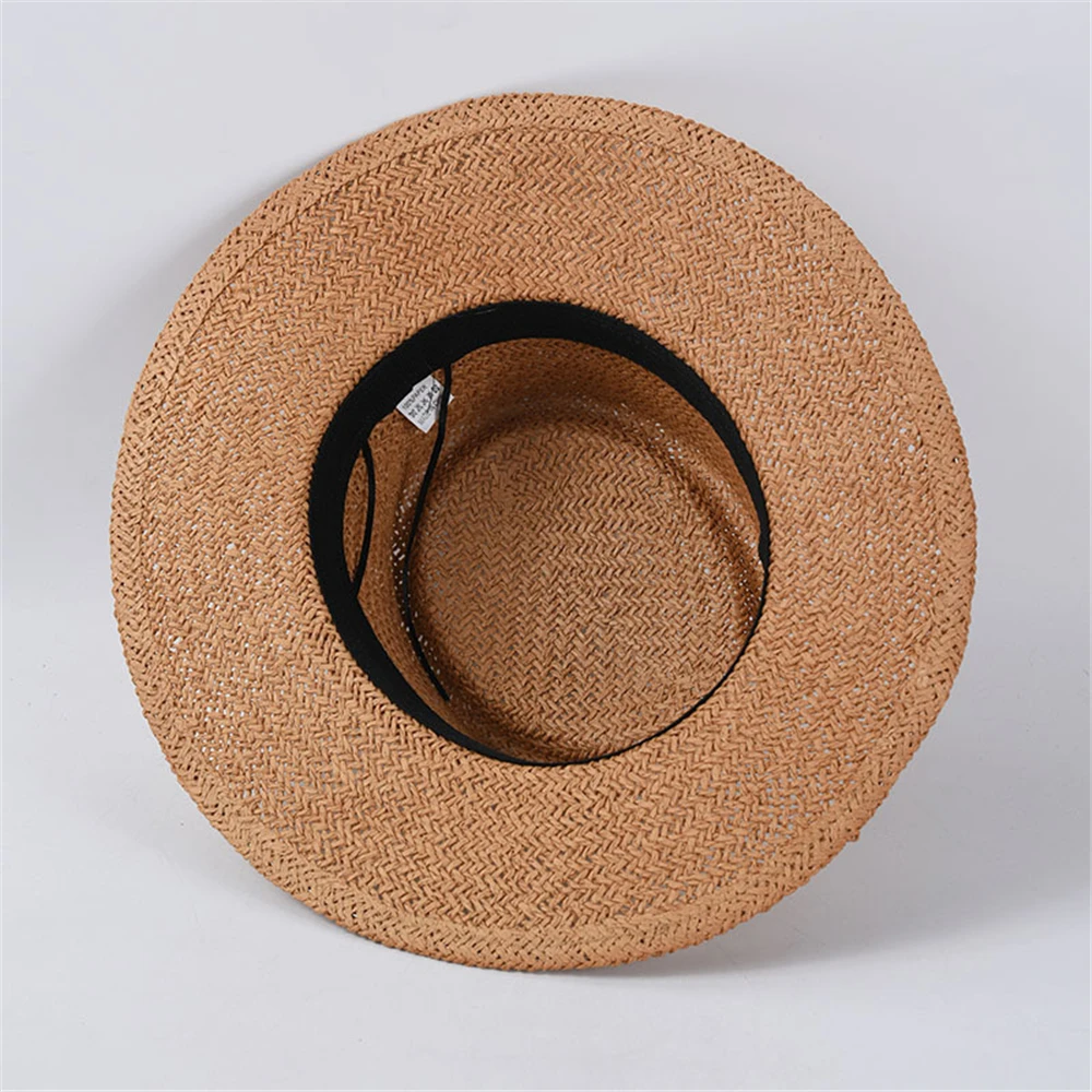 Porkpie Straw Summer Sun Hat for Women Retro Panama Flat Brim Hat
