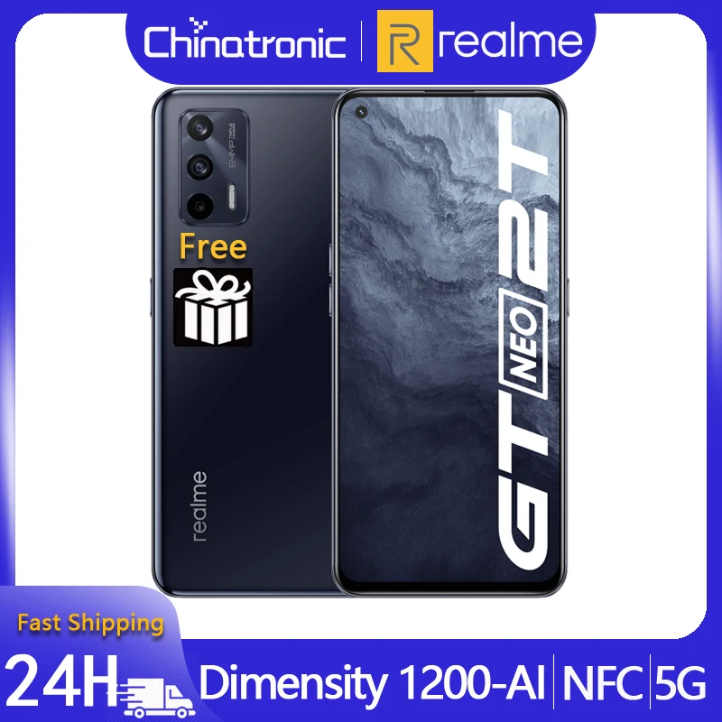 2021 realme GT Neo 2T 5G Mobile Phone Dimensity 1200-AI Octa Core 6.43"FDH+120Hz 65W Super Charger 64MP Triple Camera NFC OTA |