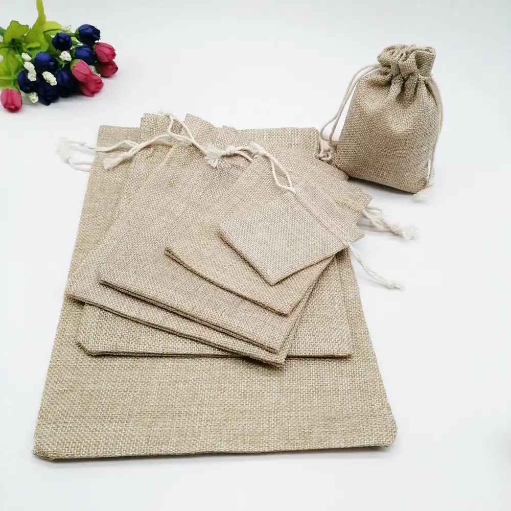 jute bag drawstring pouch gift box packaging bags for gift linen