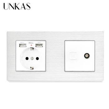 UNKAS Aluminum Panel EU Socket With Dual USB + RJ11 Telephone Jack With RJ45 Data Computer Internet Connector Wall Socket
UNKAS Aluminum Panel EU Socket With Dual USB + RJ11 Telephone Jack With RJ45 Data Computer Internet Connector Wall Socket