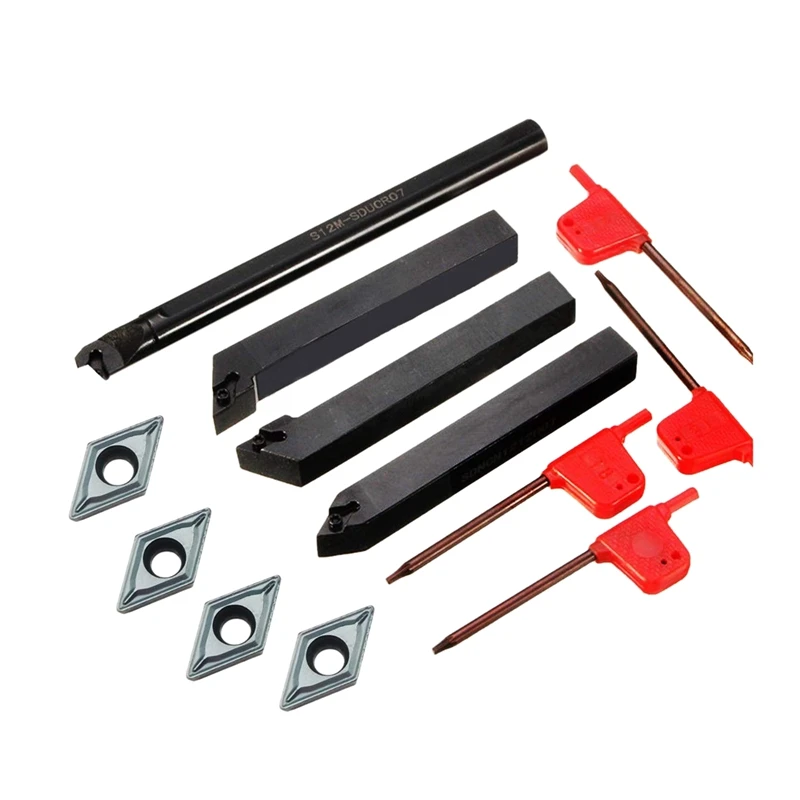 4 Piece 1/2 Inch Mini Lathe Indexable Turning Tool Holder Bit Set with 4PCS DCMT21.51 Indexable Turning Insert
4 Piece 1/2 Inch Mini Lathe Indexable Turning Tool Holder Bit Set with 4PCS DCMT21.51 Indexable Turning Insert