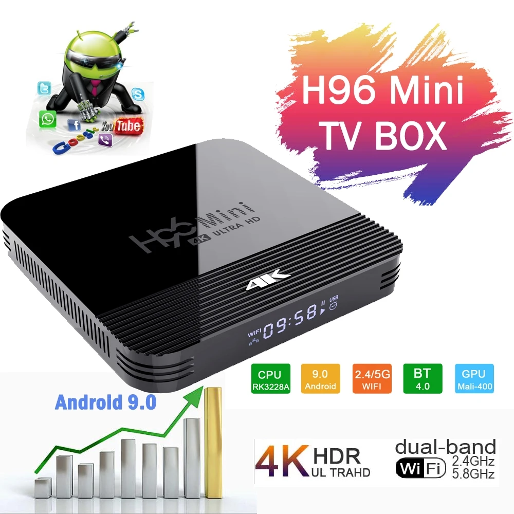 H96 Mini H8 Android 9.0 TV Box RK3228A 4K Smart TV Box H.265 2.4G 5G Wifi Google Player Quad Core Media Player Bluetooth 4.0
H96 Mini H8 Android 9.0 TV Box RK3228A 4K Smart TV Box H.265 2.4G 5G Wifi Google Player Quad Core Media Player Bluetooth 4.0