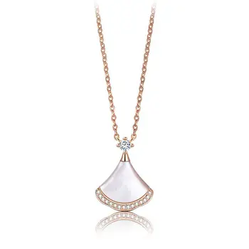 Thirty Only Same Necklace Sterling Silver Rose Gold Fan-shaped Clavicle Chain Female Ins Cold Wind Mother-of-pearl Pendant