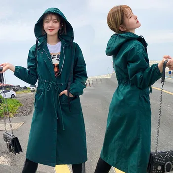 2020 New Spring Autumn Long Trench Coat Women Long Sleeve Hooded Outerwear Korean Loose Tooling bf Female Windbreaker G38
2020 New Spring Autumn Long Trench Coat Women Long Sleeve Hooded Outerwear Korean Loose Tooling bf Female Windbreaker G38