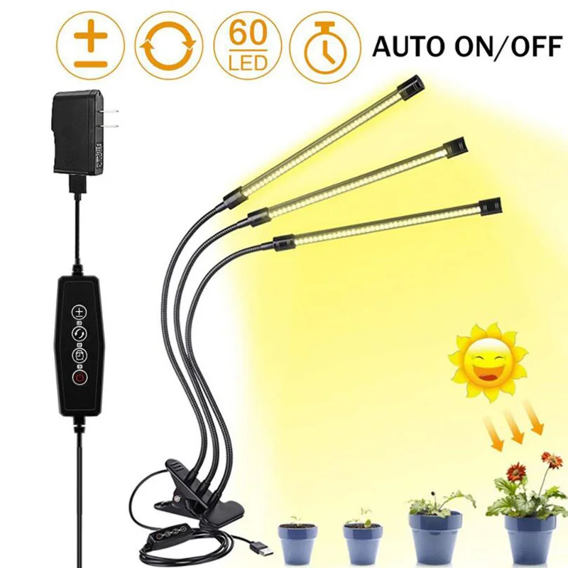 Description Picture 2 of itemUSB Timer LED Plant Grow Light DC 5V Dimmable Full Spectrum 3 Head Bulbs Flexible Clip Phyto Lamp for indoor Fitolamp planter