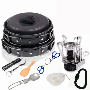 12x Pot Pan Set with Mesh Bag Cookware Flashlight Carabiner Folding Fork Spoon Wire Saw Combination Portable for Camping 1-2
12x Pot Pan Set with Mesh Bag Cookware Flashlight Carabiner Folding Fork Spoon Wire Saw Combination Portable for Camping 1-2