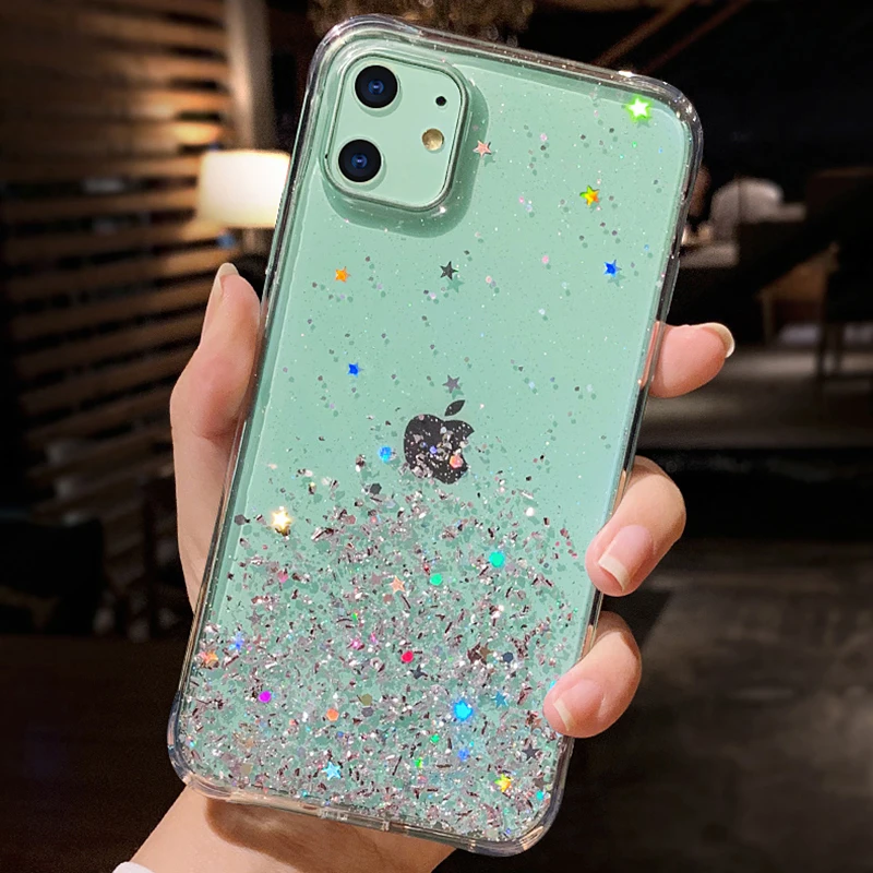 Блестящий блестящий чехол для iPhone 8 7 Plus 6 6s эпоксидная звезда Прозрачный Силикон X