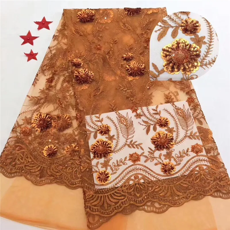 orange Sequined Embroidered African Mesh Tulle Lace Fabric Elegant Design Nigerian Sequins Guipure Evening Dresses Net Material | Дом и сад