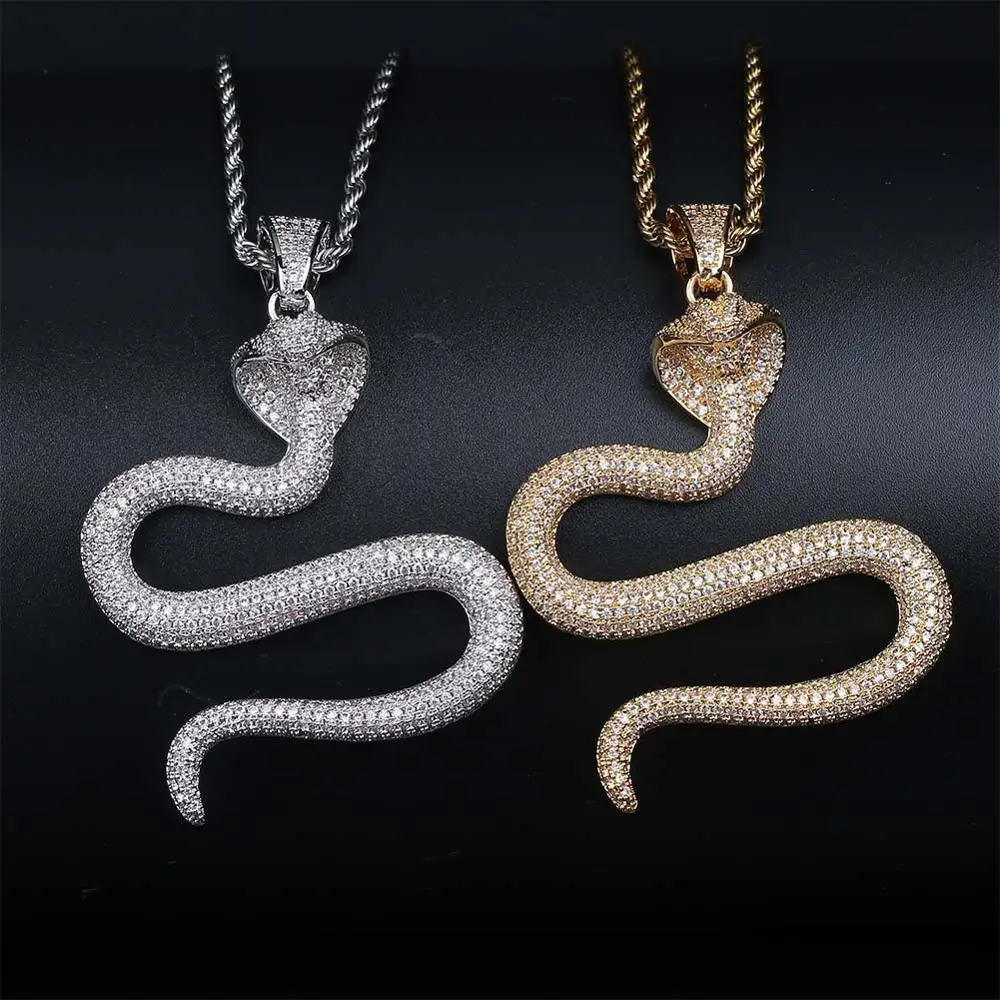 Хип-хоп микро проложили AAA кубический цирконий Bling Iced Out Cobra King змея кулон ожерелье для мужчин Мода рэпер Ювелирные изделия Подарки 
Хип-хоп микро проложили AAA кубический цирконий Bling Iced Out Cobra King змея кулон ожерелье для мужчин Мода рэпер Ювелирные изделия Подарки
