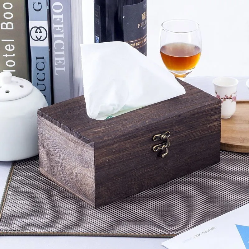 

Retro Wooden Tissue Box Toilet Paper Cover Case Napkin Holder Home Decor Towel Holder Kleenex Boxes Napkin Auto Paper Organizer