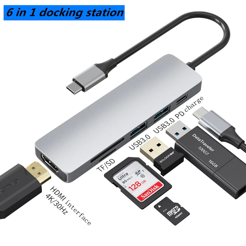 USB C HUB 6 in 1 Docking Station Thunderbolt 3 Adapter USB Type C Hub to HDMI USB3.0 SD/TF Card Slots For MacBook Pro Converter
USB C HUB 6 in 1 Docking Station Thunderbolt 3 Adapter USB Type C Hub to HDMI USB3.0 SD/TF Card Slots For MacBook Pro Converter