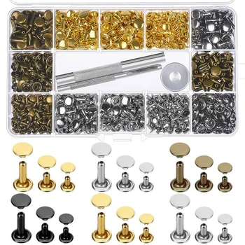 480 Sets 3 Sizes Leather Rivets Double Cap Rivet with 3 Pieces Setting Tool Kit for Leather Craft Repairs Decoration
480 Sets 3 Sizes Leather Rivets Double Cap Rivet with 3 Pieces Setting Tool Kit for Leather Craft Repairs Decoration