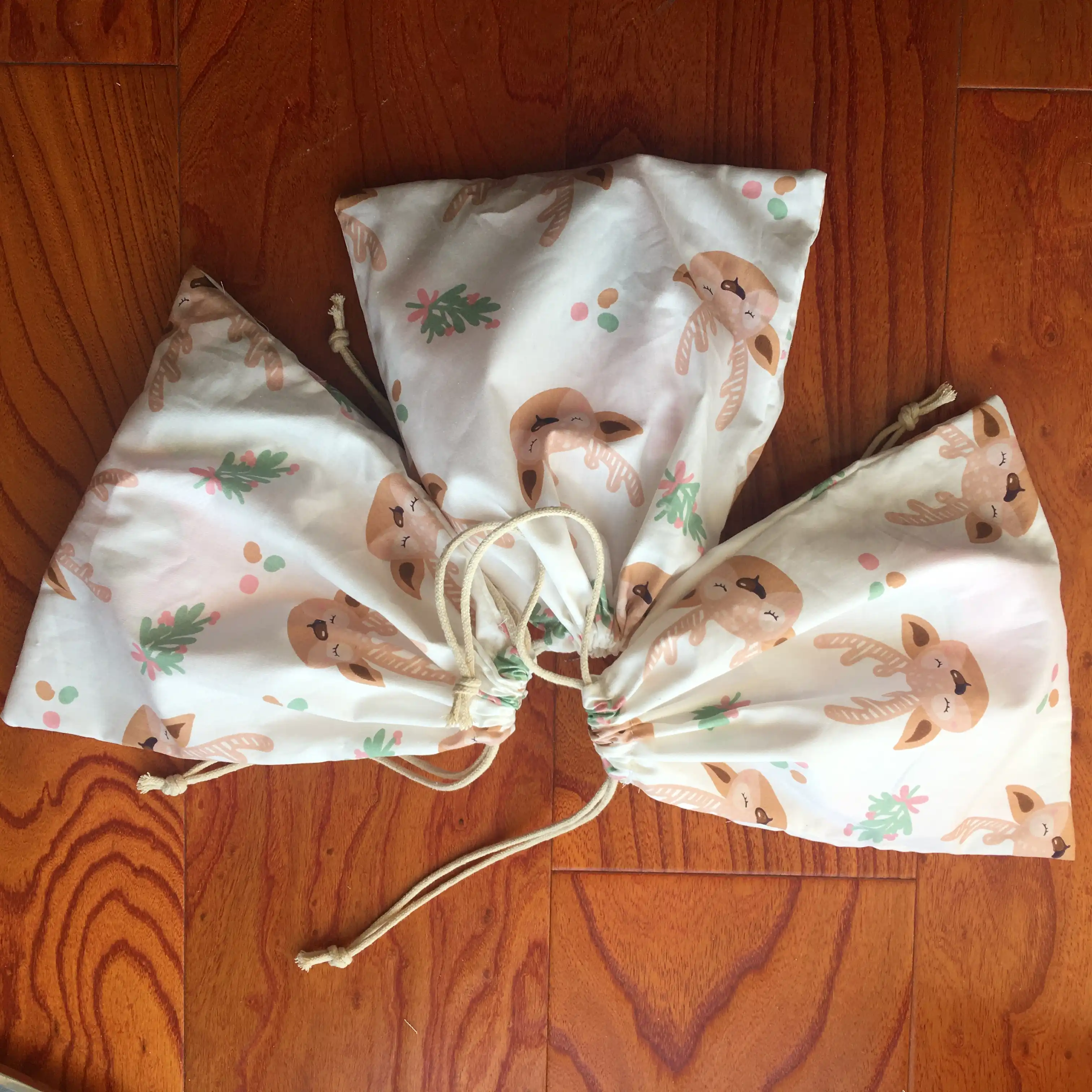1pc cotton drawstring pouch multi-purpose bag white base cartoon