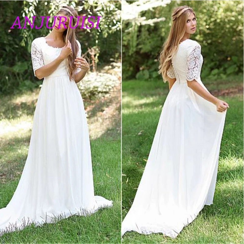 ANJURUISI 2019 A Line Wedding Dresses Lace Appliques Bridal Gowns Scoop Neck Simple Wedding Dress Short Sleeve Vestido De Novia
ANJURUISI 2019 A Line Wedding Dresses Lace Appliques Bridal Gowns Scoop Neck Simple Wedding Dress Short Sleeve Vestido De Novia