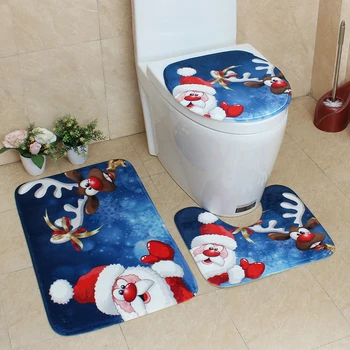 3Pcs/Set 2020 Christmas Toilet Cover Snowman Pattern Soft Anti-Silp Bath Mat Flannel Contour Rug Lid Carpet Bathroom Decor Set