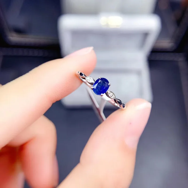 

Fashion Cute Jump Cherry S925 Silver Natural Blue Sapphire Gem Ring Natural Gemstone Ring Woman Girl Weddings Gift Jewelry