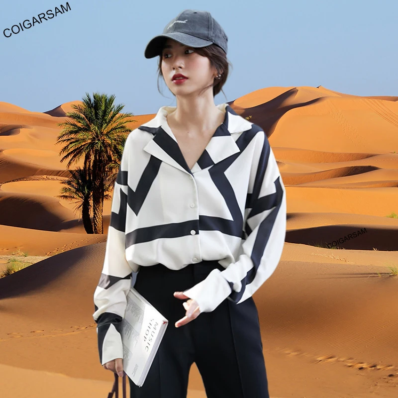 COIGARSAM Shirt Womens Tops Autumn 2021 New Casual Striped Graphic Print Long Sleeve Chiffon Straight Women Shirts
COIGARSAM Shirt Womens Tops Autumn 2021 New Casual Striped Graphic Print Long Sleeve Chiffon Straight Women Shirts