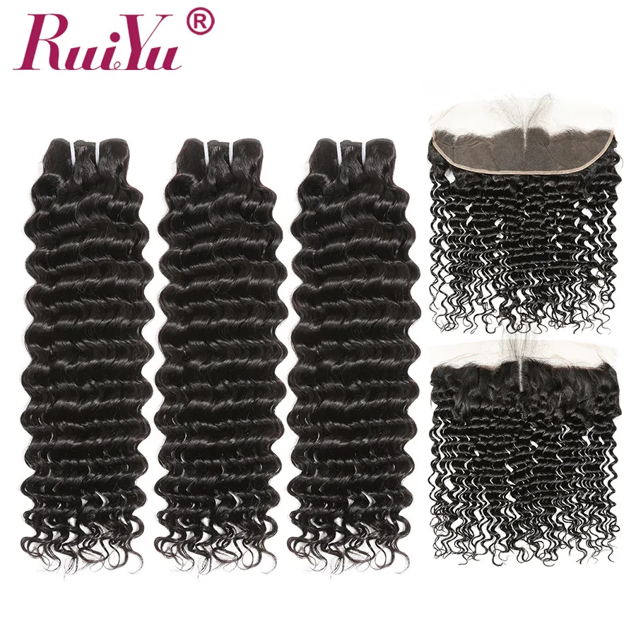 Brazilian Deep Wave Bundles With Frontal Closure 13x4 Lace Frontal With Bundles Human Hair 3 Bundles With Closure RUIYU Remy
Brazilian Deep Wave Bundles With Frontal Closure 13x4 Lace Frontal With Bundles Human Hair 3 Bundles With Closure RUIYU Remy