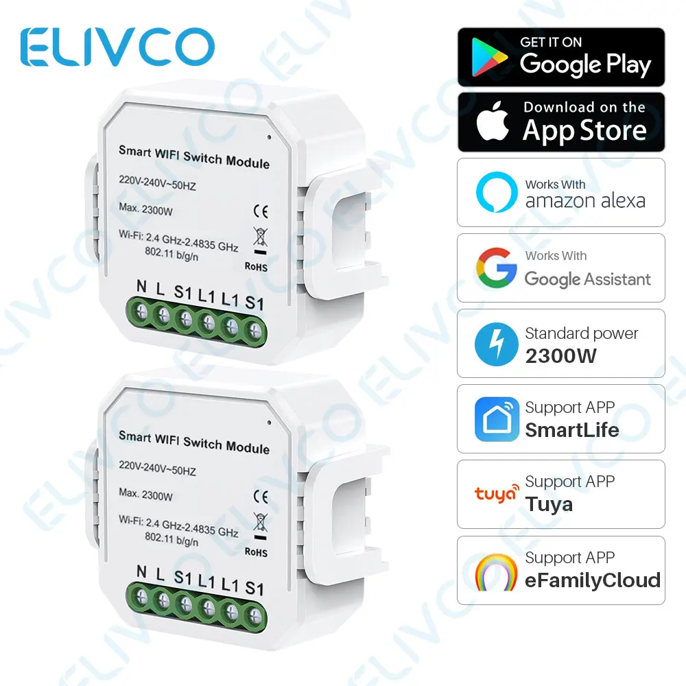 2Pcs Smart Wif Switch Module Light 220V-240V Diy Breaker Smart Life Tuya APP Remote Control Works With Alexa Google Assistant
2Pcs Smart Wif Switch Module Light 220V-240V Diy Breaker Smart Life Tuya APP Remote Control Works With Alexa Google Assistant