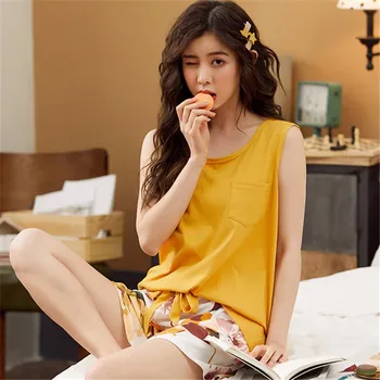 Modal Fabric Pyjamas Set Women Two-piece Sleeveless Elastic Pyjamas Mujer Homewear Nightwear Pijamas Femme
Modal Fabric Pyjamas Set Women Two-piece Sleeveless Elastic Pyjamas Mujer Homewear Nightwear Pijamas Femme