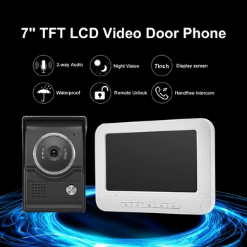 7inch Video Door Phone Doorbell Intercom TFT-LCD Screen With Waterproof Digital Doorbell Camera IR Night Vision Intercom System