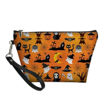 

Yellow Makeup Bag Halloween Cosmetic Bag Cartoon Ghost Pumpkin Skull Design Halloween Toiletry Bags Neceser Maquillaje