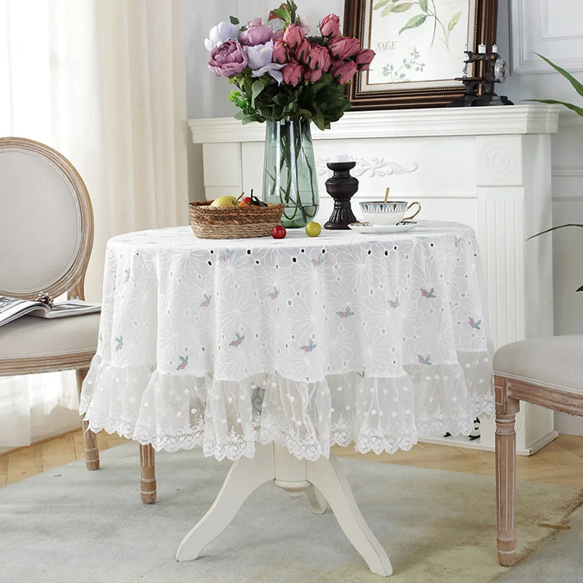 

White Hollow Out Round Lace Side Tablecloth European Style Insulation Coffee Dining Table Desk Decoration Nappe De Table Mantel