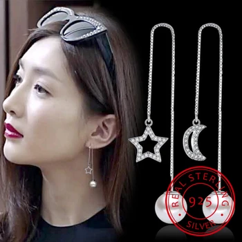 Newest 925 Sterling Silver Tassels Earrings Crystal Zirconia Moon Star Pearl Long Drop Earrings pendientes S-E253
Newest 925 Sterling Silver Tassels Earrings Crystal Zirconia Moon Star Pearl Long Drop Earrings pendientes S-E253
