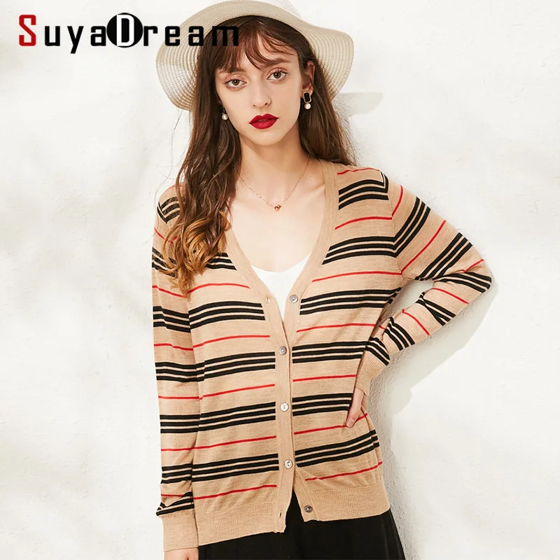 SuyaDream Striped V neck Women Wool Cardigans Single Breasted Office Lady Wool Sweaters 2019 Autumn Winter Knit wear
SuyaDream Striped V neck Women Wool Cardigans Single Breasted Office Lady Wool Sweaters 2019 Autumn Winter Knit wear