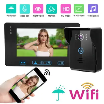 

Video Doorbell Wired WIFI 7in HD Display Remote APP Visual IR Night Vision Intercom Rainproof 110-240V