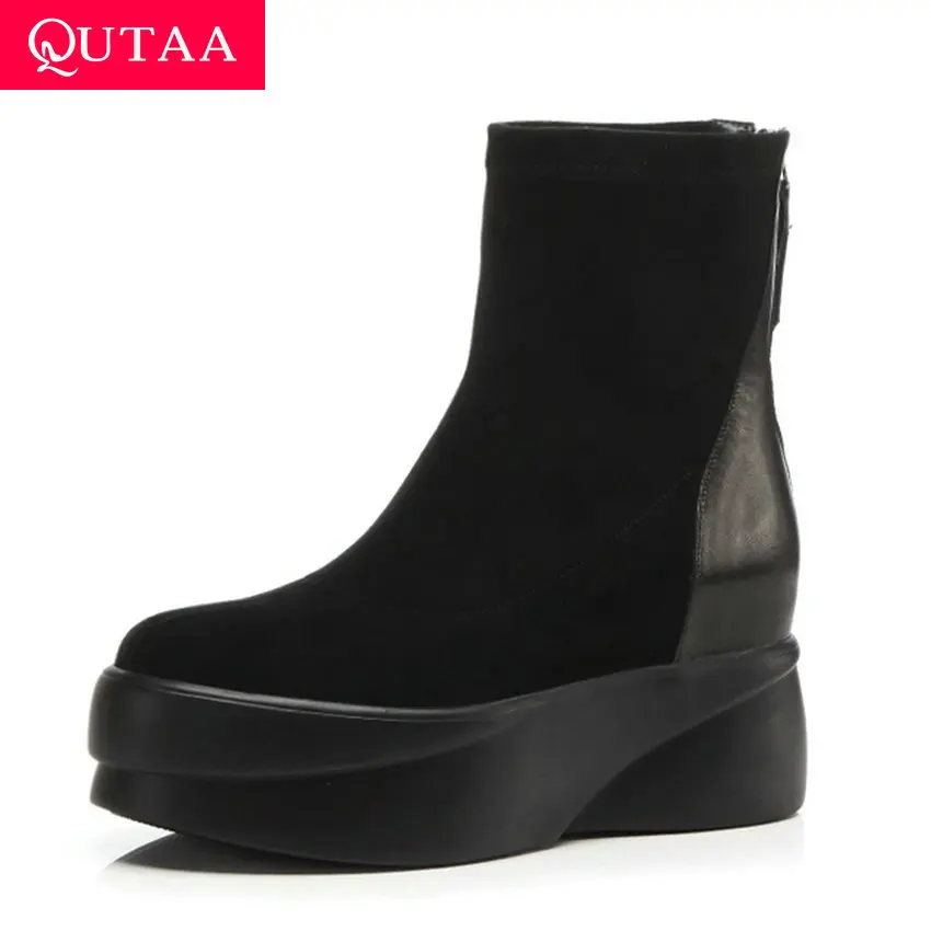 QUTAA 2020 Platform Round Toe Zipper Ankle Boots Height Increasing Patchwork Cow Leather Flock Leisure Women Shoes Size 34-39
QUTAA 2020 Platform Round Toe Zipper Ankle Boots Height Increasing Patchwork Cow Leather Flock Leisure Women Shoes Size 34-39