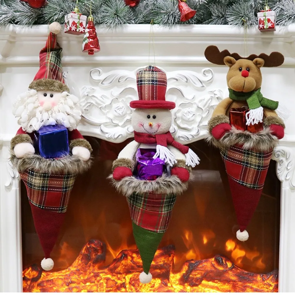 cute christmas stocking snowman santa claus moose gift candy bag