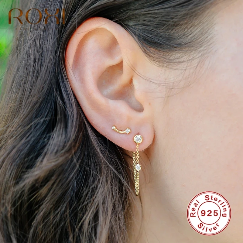 ROXI Elegant Two Zircon Crystals Link Chain Stud Earrings for Women Piercing Earrings Cartilage 925 Sterling Silver Pendientes
ROXI Elegant Two Zircon Crystals Link Chain Stud Earrings for Women Piercing Earrings Cartilage 925 Sterling Silver Pendientes