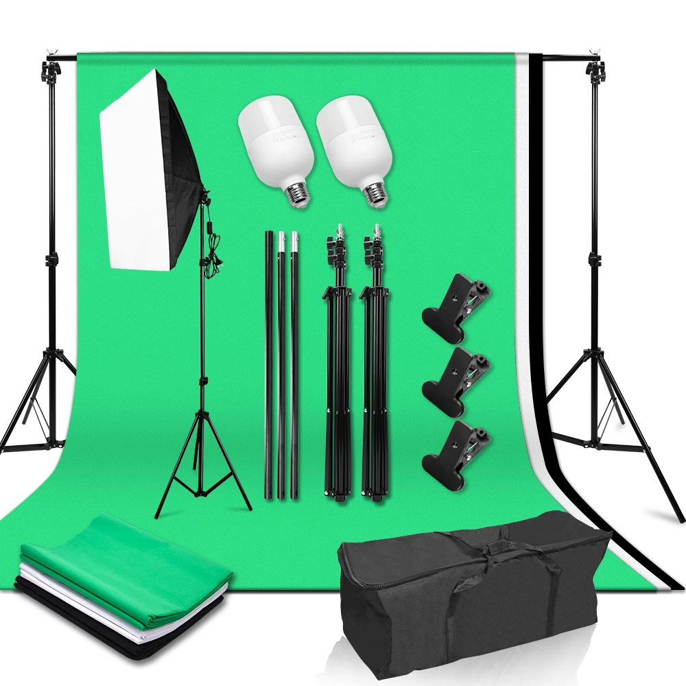 50*70cm Softbox Photography Kit Continuous Lighting System Studio Equipment 2*2M Background Support 3pcs 1.6*3m Backdrops Screen
50*70cm Softbox Photography Kit Continuous Lighting System Studio Equipment 2*2M Background Support 3pcs 1.6*3m Backdrops Screen