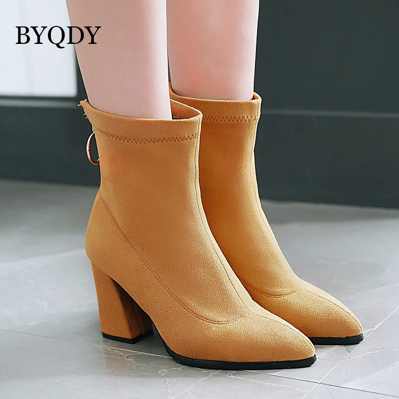 BYQDY Sexy Flock Women Boots Autumn Winter Thick Heel Warm Pointed Toe Side Zipper Ankle Hosiery Russian Boots Big Size 34-48
BYQDY Sexy Flock Women Boots Autumn Winter Thick Heel Warm Pointed Toe Side Zipper Ankle Hosiery Russian Boots Big Size 34-48