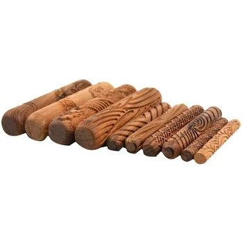 Pottery Tools,Wooden Handle Rollers Clay Modeling Pattern Rollers Kit Pottery Tools Set with Assorted Patterns 10Pcs
Pottery Tools,Wooden Handle Rollers Clay Modeling Pattern Rollers Kit Pottery Tools Set with Assorted Patterns 10Pcs