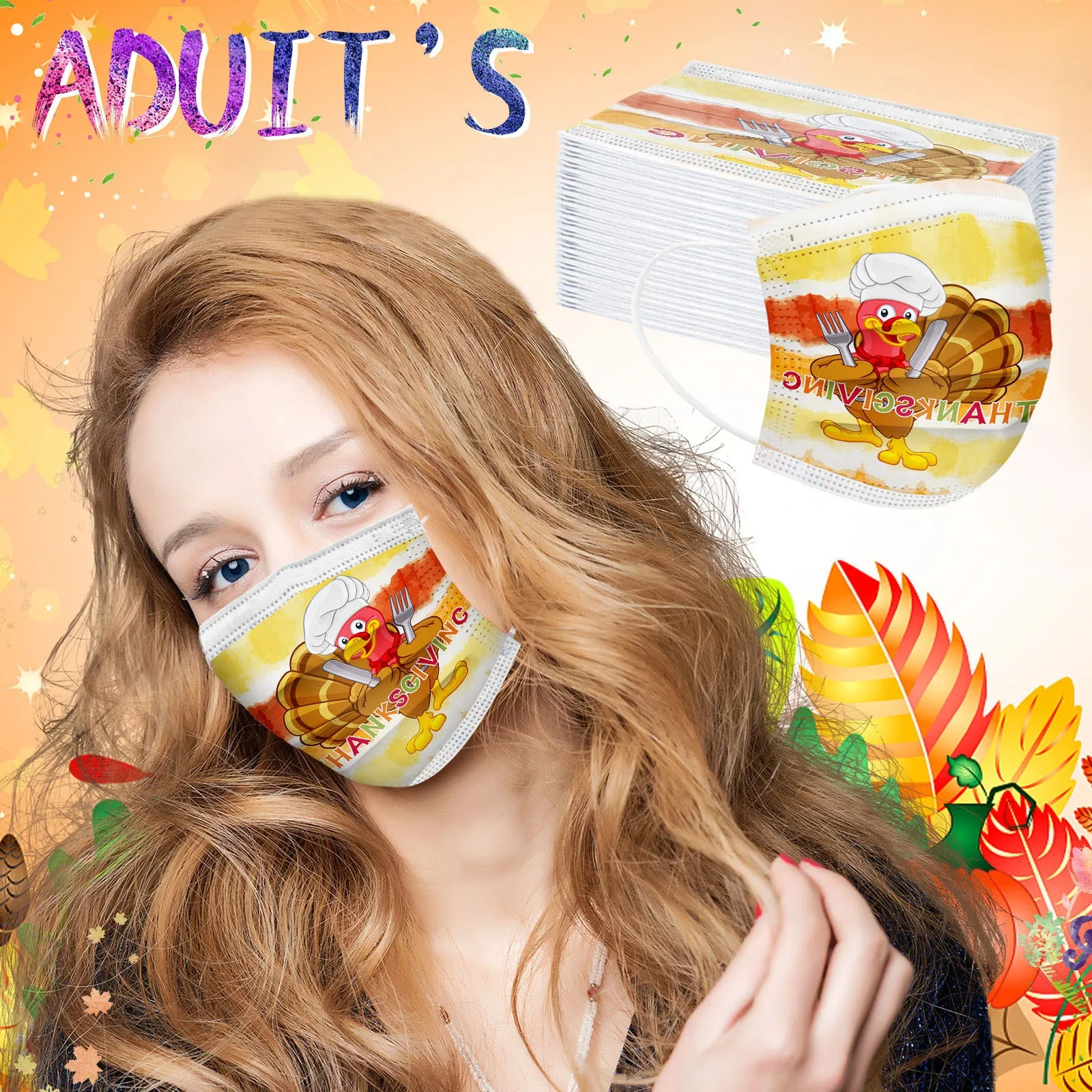 50pc Masks Adult Mask Tie-dye Gradient Printed Mouth Three-layer Earhook Breathable Face Dust-proof Disposable | Аксессуары для
