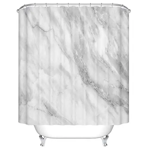Shower Curtain Set, White Marble Texture Abstract Background Pattern, Fabric Bathroom Set with Hooks, 66W X 72L Inches, Bathroom
Shower Curtain Set, White Marble Texture Abstract Background Pattern, Fabric Bathroom Set with Hooks, 66W X 72L Inches, Bathroom