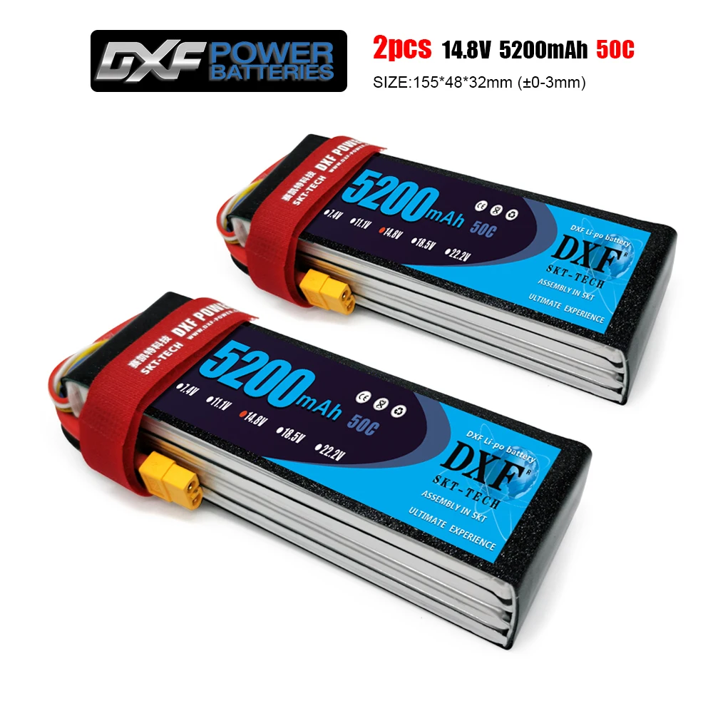 DXF Lipo Battery 4S 14.8V 5200MAH 50C MAX100C T/XT60 LiPo 4S RC Battery For Rc Helicopter Car Boat drone truck quadcopter Traxx
DXF Lipo Battery 4S 14.8V 5200MAH 50C MAX100C T/XT60 LiPo 4S RC Battery For Rc Helicopter Car Boat drone truck quadcopter Traxx