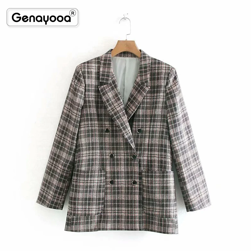 

Genayooa Blazer Feminino Slim Fit Blazer Women Elegant Office Plaid Jacket Women Blazers And Jackets Autumn Winter Ladies Coat