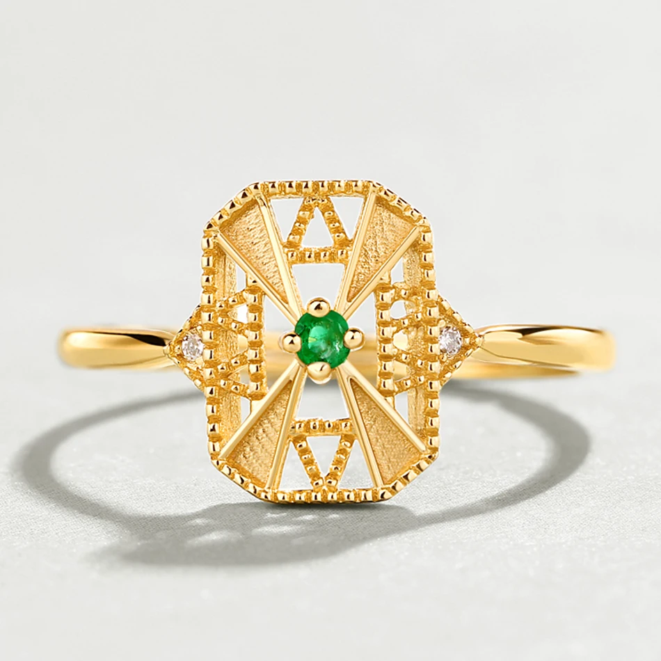ALLNOEL S925 Sterling Silver Real Emerald Collocation Zircon Design Gold Color Ring Necklace Earrings Jewelry Sets For Women (8)